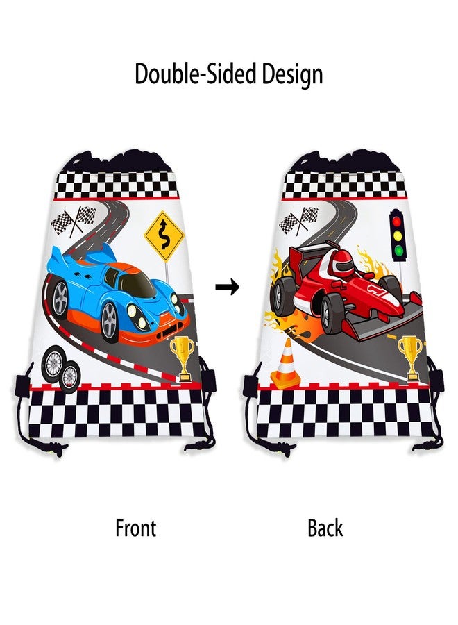 CC HOME 12 Pack Race Car Theme Drawstring Bags - 10.6'' x 13.4'' Gift Candy Treat Favor Bags for Kids Girls Boys Birthday Party, Racing Theme Baby Decorations - Image 3